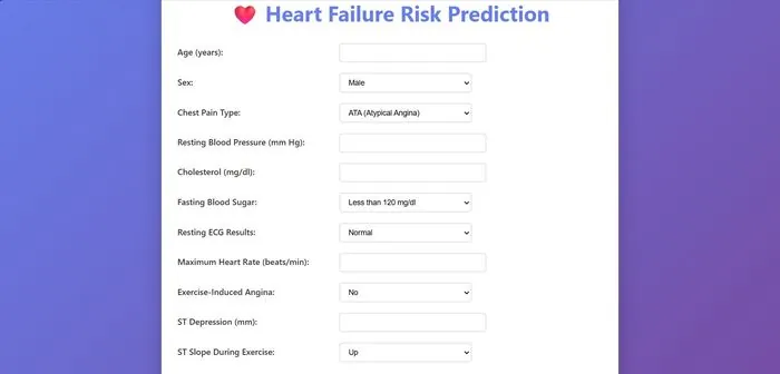 Heart failure risk prediction form