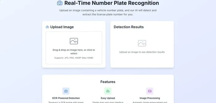 Number plate recognition upload screen